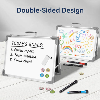 TSJ OFFICE Small Dry Erase White Board - 12" x 16" Mini Easel Desktop Double Sided Whiteboard, Portable Magnetic Board on Table Top with Holder for Drawing, Teacher Instruction, Memo Board