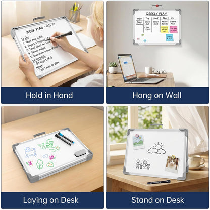 TSJ OFFICE Small Dry Erase White Board - 12" x 16" Mini Easel Desktop Double Sided Whiteboard, Portable Magnetic Board on Table Top with Holder for Drawing, Teacher Instruction, Memo Board