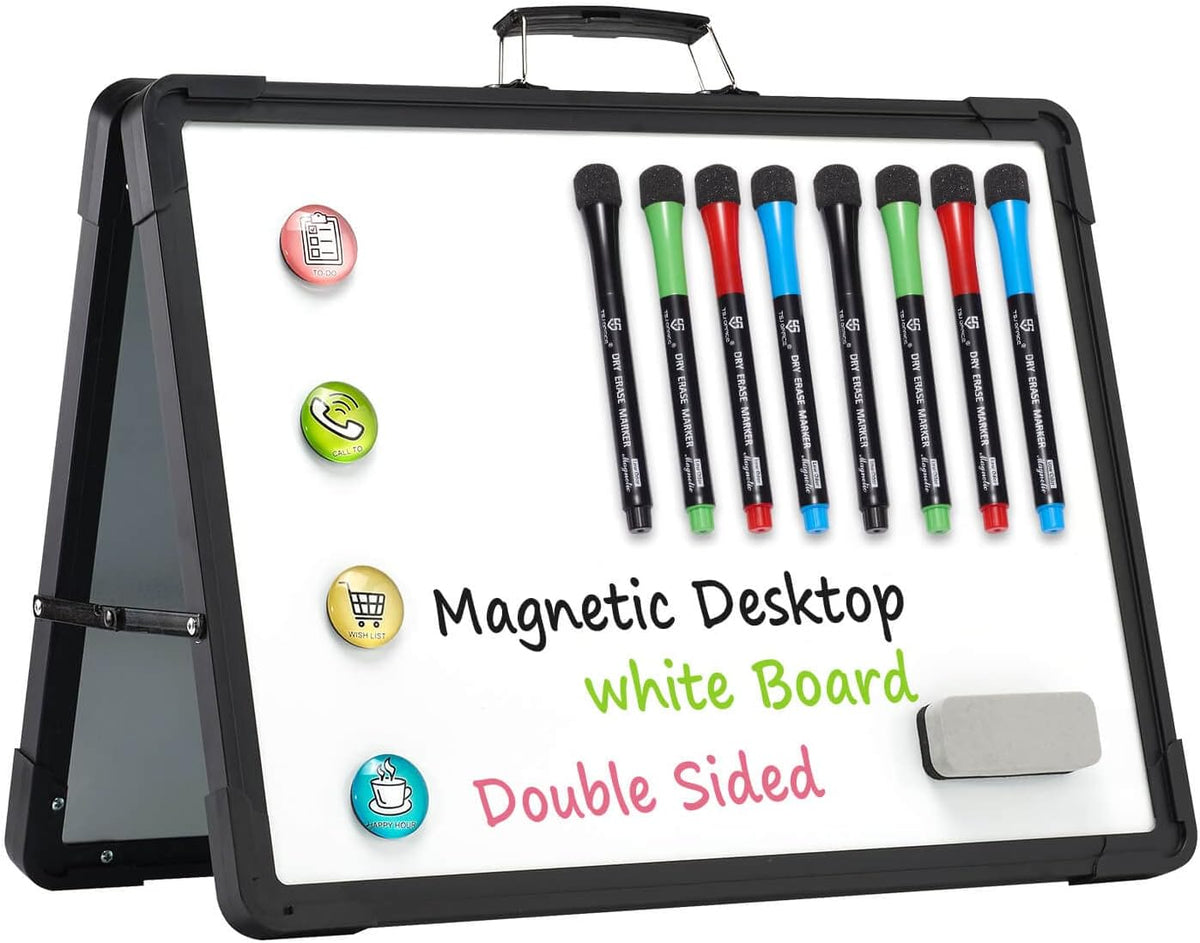 TSJ OFFICE Small Dry Erase White Board - 12" x 16" Mini Easel Desktop Double Sided Whiteboard, Portable Magnetic Board on Table Top with Holder for Drawing, Teacher Instruction, Memo Board