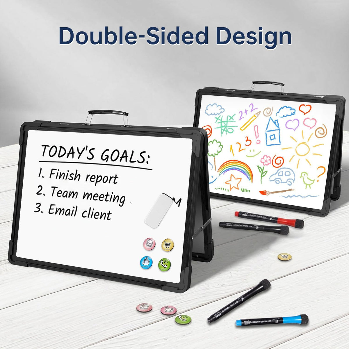 TSJ OFFICE Small Dry Erase White Board - 12" x 16" Mini Easel Desktop Double Sided Whiteboard, Portable Magnetic Board on Table Top with Holder for Drawing, Teacher Instruction, Memo Board
