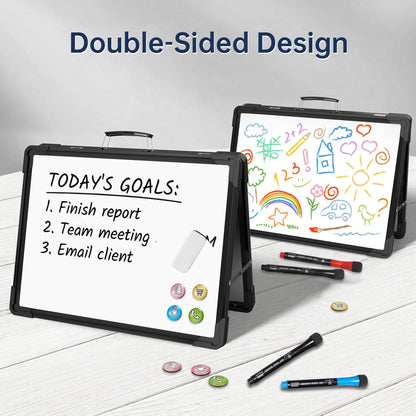 TSJ OFFICE Small Dry Erase White Board - 12" x 16" Mini Easel Desktop Double Sided Whiteboard, Portable Magnetic Board on Table Top with Holder for Drawing, Teacher Instruction, Memo Board