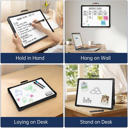 TSJ OFFICE Small Dry Erase White Board - 12" x 16" Mini Easel Desktop Double Sided Whiteboard, Portable Magnetic Board on Table Top with Holder for Drawing, Teacher Instruction, Memo Board