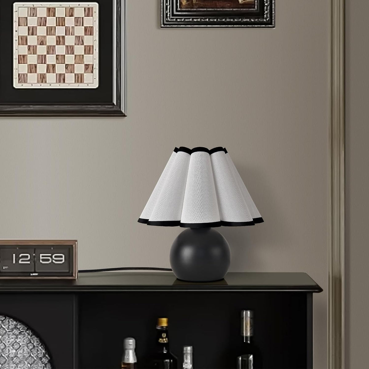 Gold Small Bedside Table Lamp for Bedroom, Brass Gold Bedroom Lamps for Nightstand, Cute Mini Table Lamps for Small Spaces with Scalloped Shade for Kitchen Counter, Bookshelf, Living Room, Kids Dorm