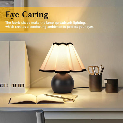 Gold Small Bedside Table Lamp for Bedroom, Brass Gold Bedroom Lamps for Nightstand, Cute Mini Table Lamps for Small Spaces with Scalloped Shade for Kitchen Counter, Bookshelf, Living Room, Kids Dorm