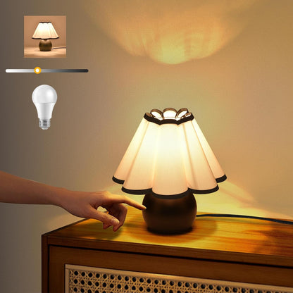 Gold Small Bedside Table Lamp for Bedroom, Brass Gold Bedroom Lamps for Nightstand, Cute Mini Table Lamps for Small Spaces with Scalloped Shade for Kitchen Counter, Bookshelf, Living Room, Kids Dorm