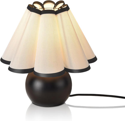 Gold Small Bedside Table Lamp for Bedroom, Brass Gold Bedroom Lamps for Nightstand, Cute Mini Table Lamps for Small Spaces with Scalloped Shade for Kitchen Counter, Bookshelf, Living Room, Kids Dorm
