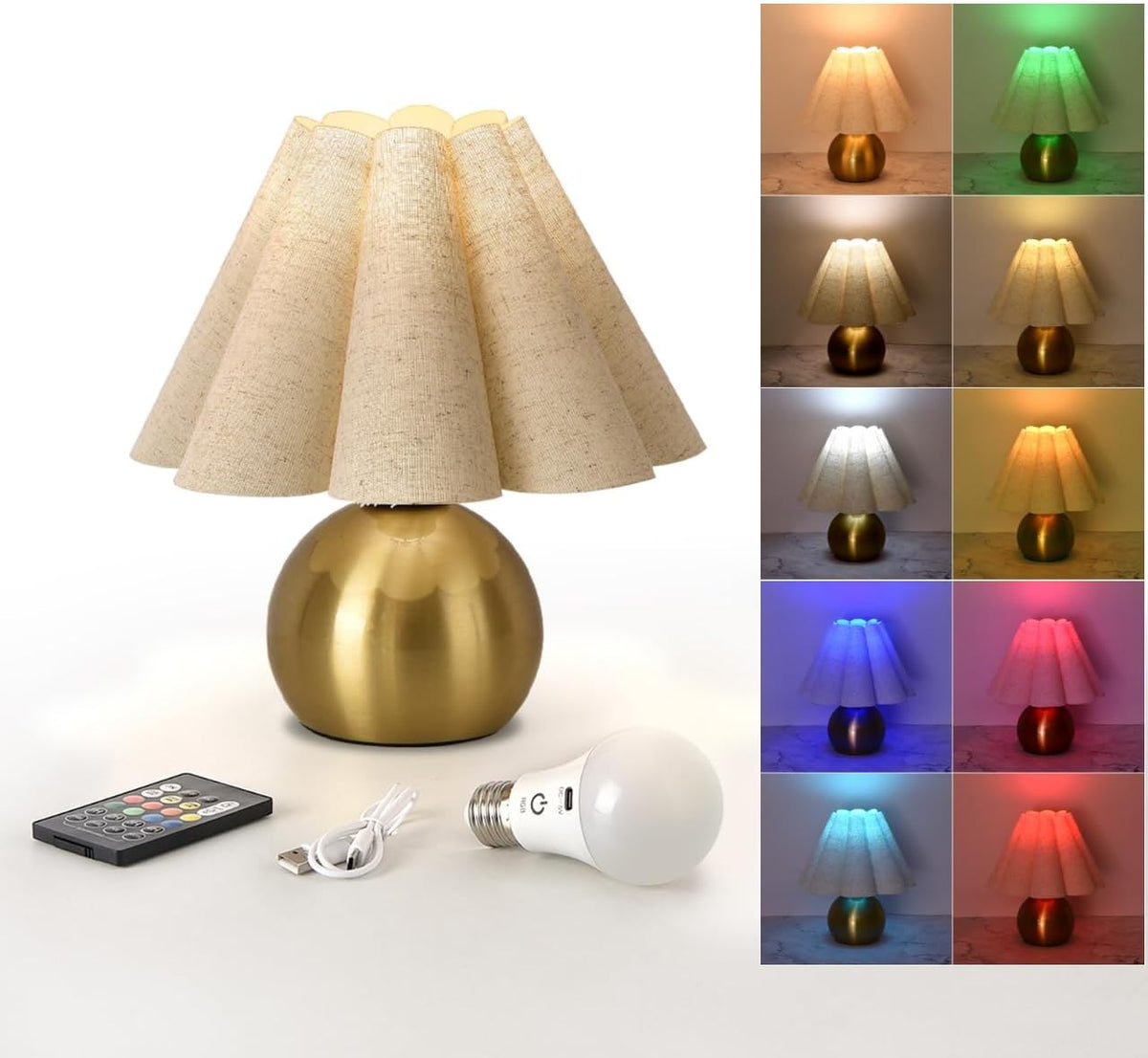 Gold Small Bedside Table Lamp for Bedroom, Brass Gold Bedroom Lamps for Nightstand, Cute Mini Table Lamps for Small Spaces with Scalloped Shade for Kitchen Counter, Bookshelf, Living Room, Kids Dorm