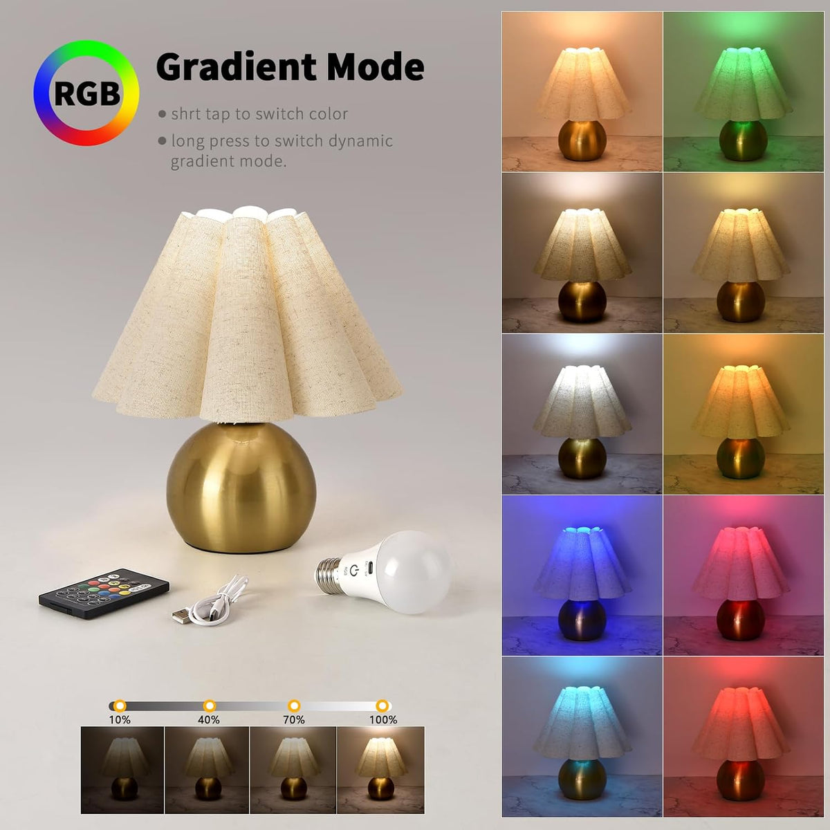 Gold Small Bedside Table Lamp for Bedroom, Brass Gold Bedroom Lamps for Nightstand, Cute Mini Table Lamps for Small Spaces with Scalloped Shade for Kitchen Counter, Bookshelf, Living Room, Kids Dorm