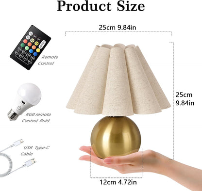 Gold Small Bedside Table Lamp for Bedroom, Brass Gold Bedroom Lamps for Nightstand, Cute Mini Table Lamps for Small Spaces with Scalloped Shade for Kitchen Counter, Bookshelf, Living Room, Kids Dorm