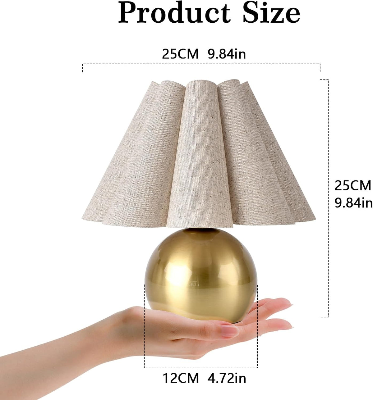 Gold Small Bedside Table Lamp for Bedroom, Brass Gold Bedroom Lamps for Nightstand, Cute Mini Table Lamps for Small Spaces with Scalloped Shade for Kitchen Counter, Bookshelf, Living Room, Kids Dorm