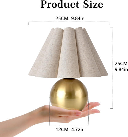 Gold Small Bedside Table Lamp for Bedroom, Brass Gold Bedroom Lamps for Nightstand, Cute Mini Table Lamps for Small Spaces with Scalloped Shade for Kitchen Counter, Bookshelf, Living Room, Kids Dorm