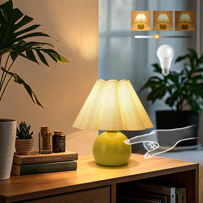 Gold Small Bedside Table Lamp for Bedroom, Brass Gold Bedroom Lamps for Nightstand, Cute Mini Table Lamps for Small Spaces with Scalloped Shade for Kitchen Counter, Bookshelf, Living Room, Kids Dorm