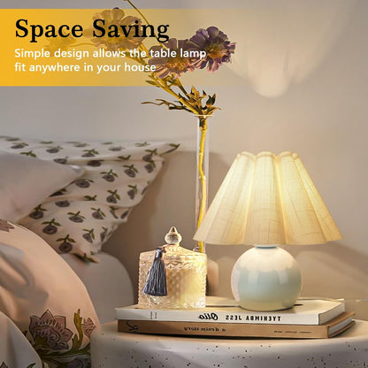 Gold Small Bedside Table Lamp for Bedroom, Brass Gold Bedroom Lamps for Nightstand, Cute Mini Table Lamps for Small Spaces with Scalloped Shade for Kitchen Counter, Bookshelf, Living Room, Kids Dorm