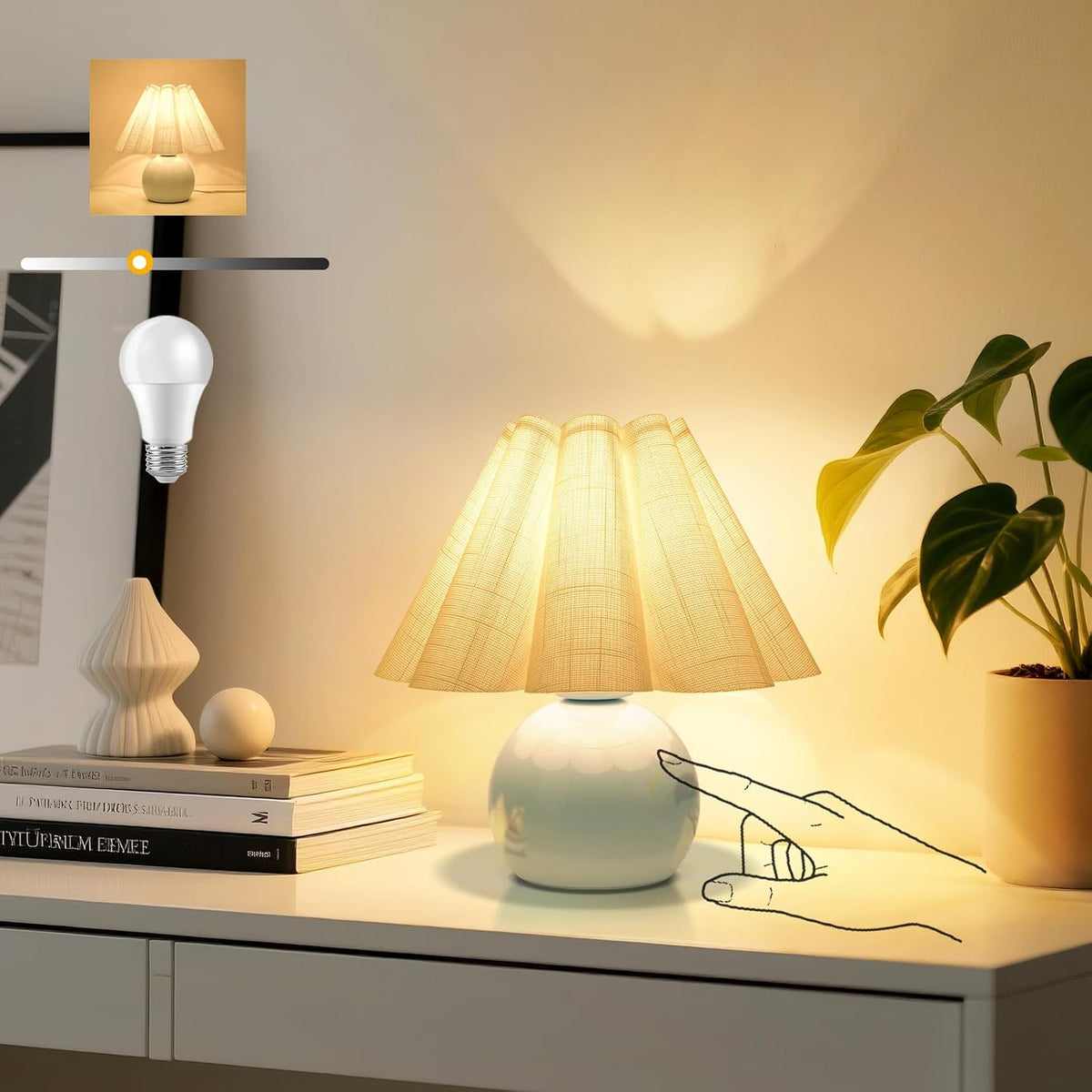 Gold Small Bedside Table Lamp for Bedroom, Brass Gold Bedroom Lamps for Nightstand, Cute Mini Table Lamps for Small Spaces with Scalloped Shade for Kitchen Counter, Bookshelf, Living Room, Kids Dorm