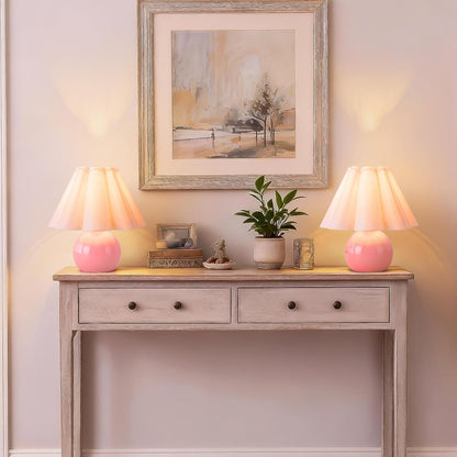 Gold Small Bedside Table Lamp for Bedroom, Brass Gold Bedroom Lamps for Nightstand, Cute Mini Table Lamps for Small Spaces with Scalloped Shade for Kitchen Counter, Bookshelf, Living Room, Kids Dorm