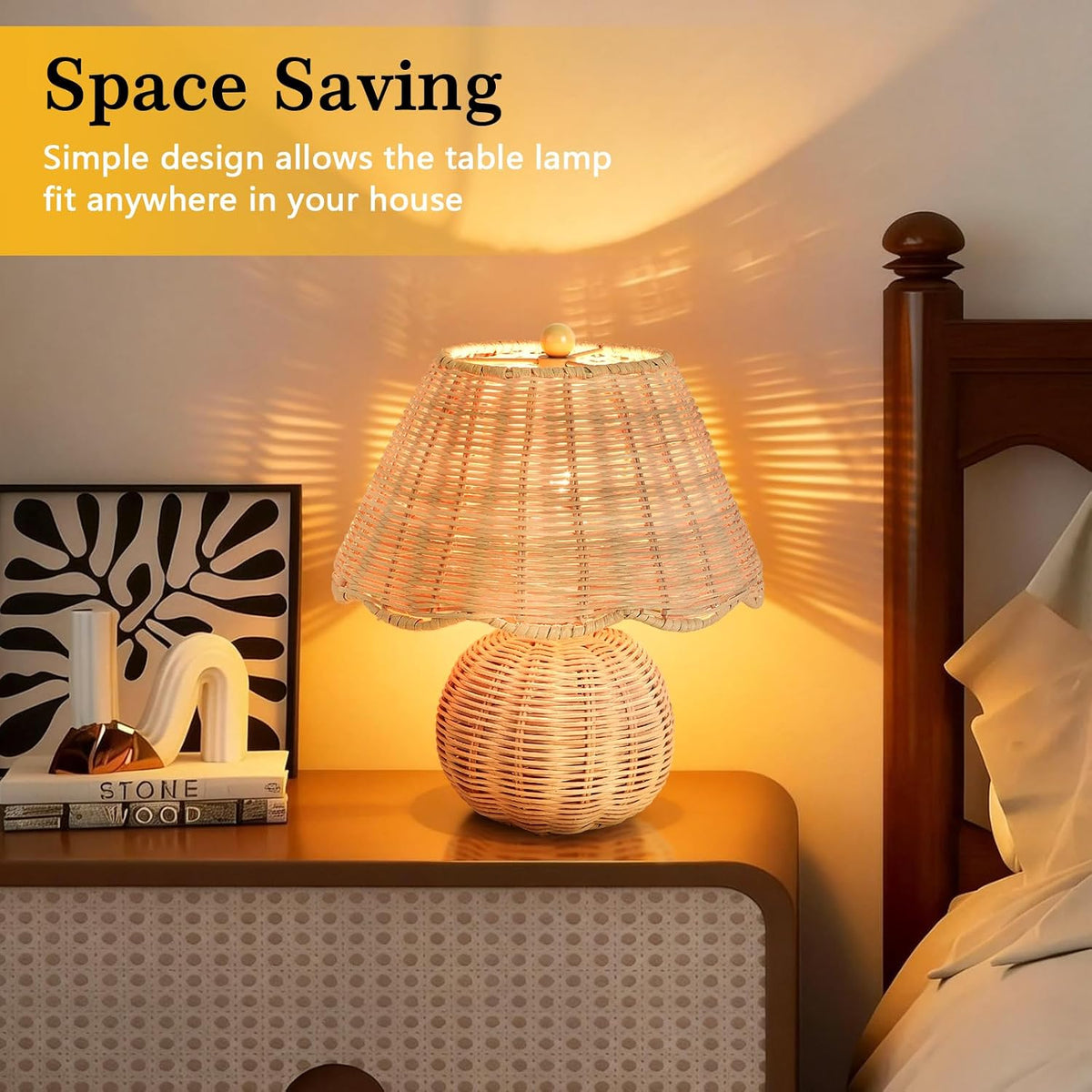 Gold Small Bedside Table Lamp for Bedroom, Brass Gold Bedroom Lamps for Nightstand, Cute Mini Table Lamps for Small Spaces with Scalloped Shade for Kitchen Counter, Bookshelf, Living Room, Kids Dorm
