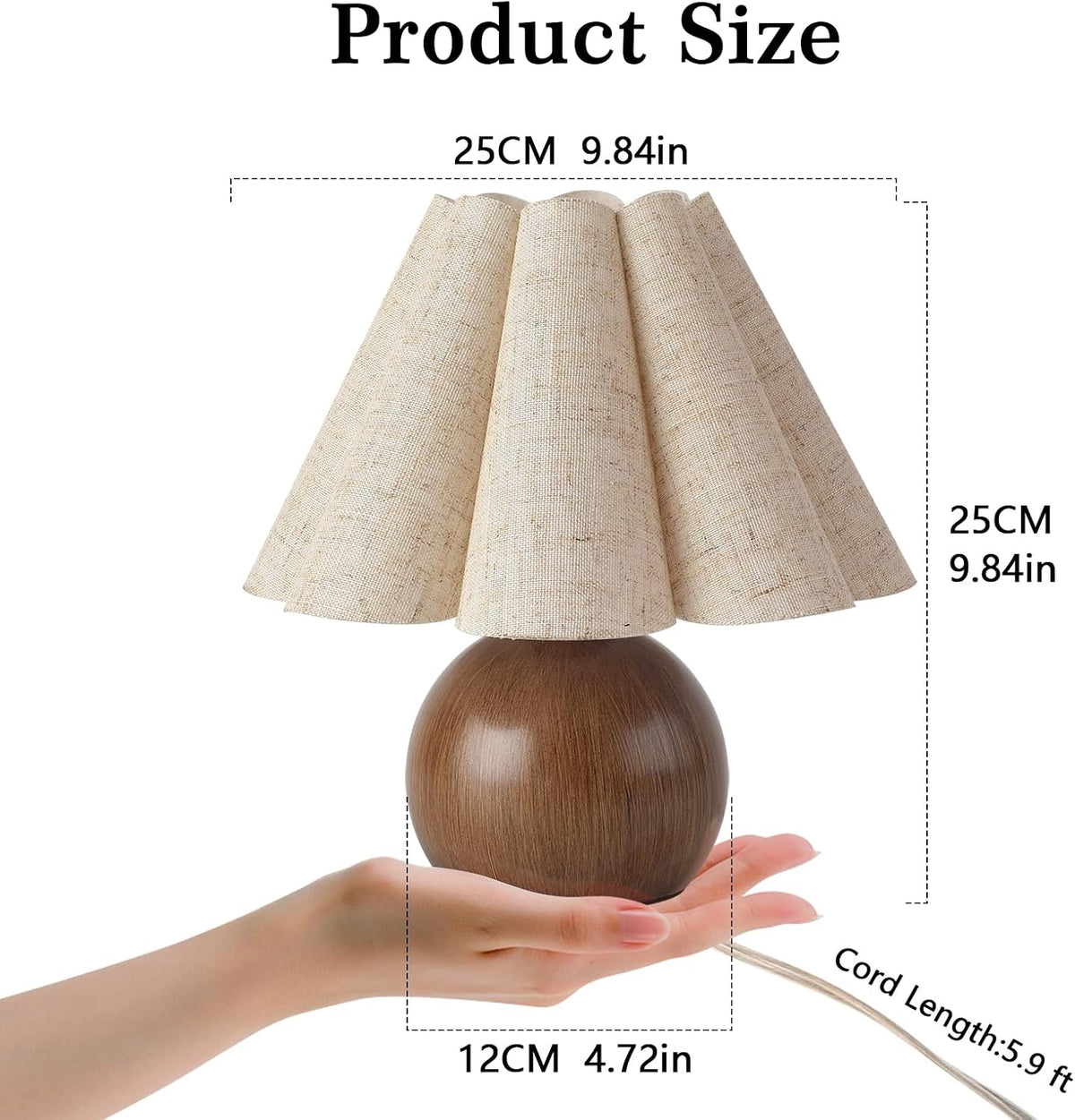 Gold Small Bedside Table Lamp for Bedroom, Brass Gold Bedroom Lamps for Nightstand, Cute Mini Table Lamps for Small Spaces with Scalloped Shade for Kitchen Counter, Bookshelf, Living Room, Kids Dorm