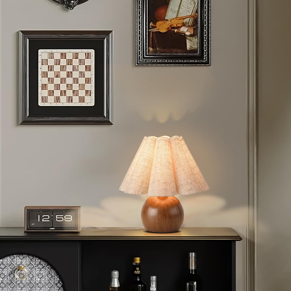 Gold Small Bedside Table Lamp for Bedroom, Brass Gold Bedroom Lamps for Nightstand, Cute Mini Table Lamps for Small Spaces with Scalloped Shade for Kitchen Counter, Bookshelf, Living Room, Kids Dorm