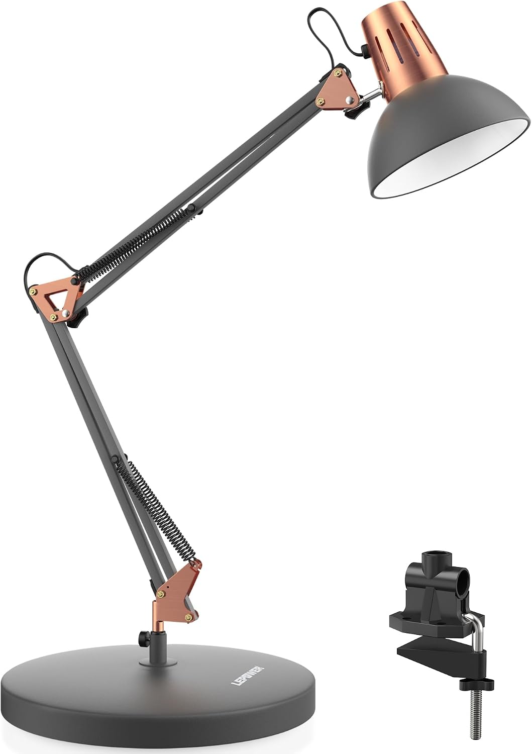 Metal Adjustable Desk Lamp with Clamp, Swing Arm for Home Office