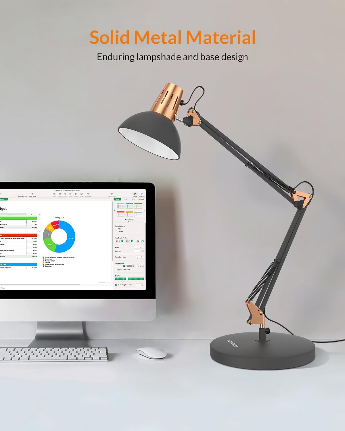 Metal Adjustable Desk Lamp with Clamp, Swing Arm for Home Office