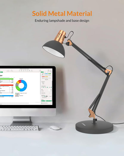 Metal Adjustable Desk Lamp with Clamp, Swing Arm for Home Office