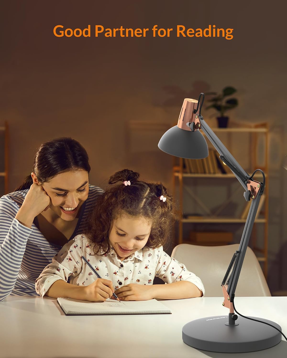 Metal Adjustable Desk Lamp with Clamp, Swing Arm for Home Office