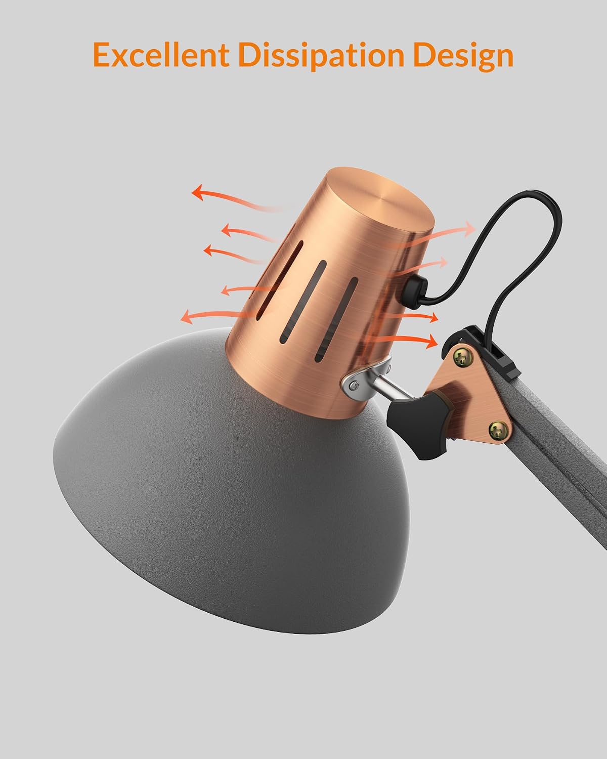 Metal Adjustable Desk Lamp with Clamp, Swing Arm for Home Office