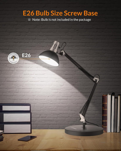Metal Adjustable Desk Lamp with Clamp, Swing Arm for Home Office