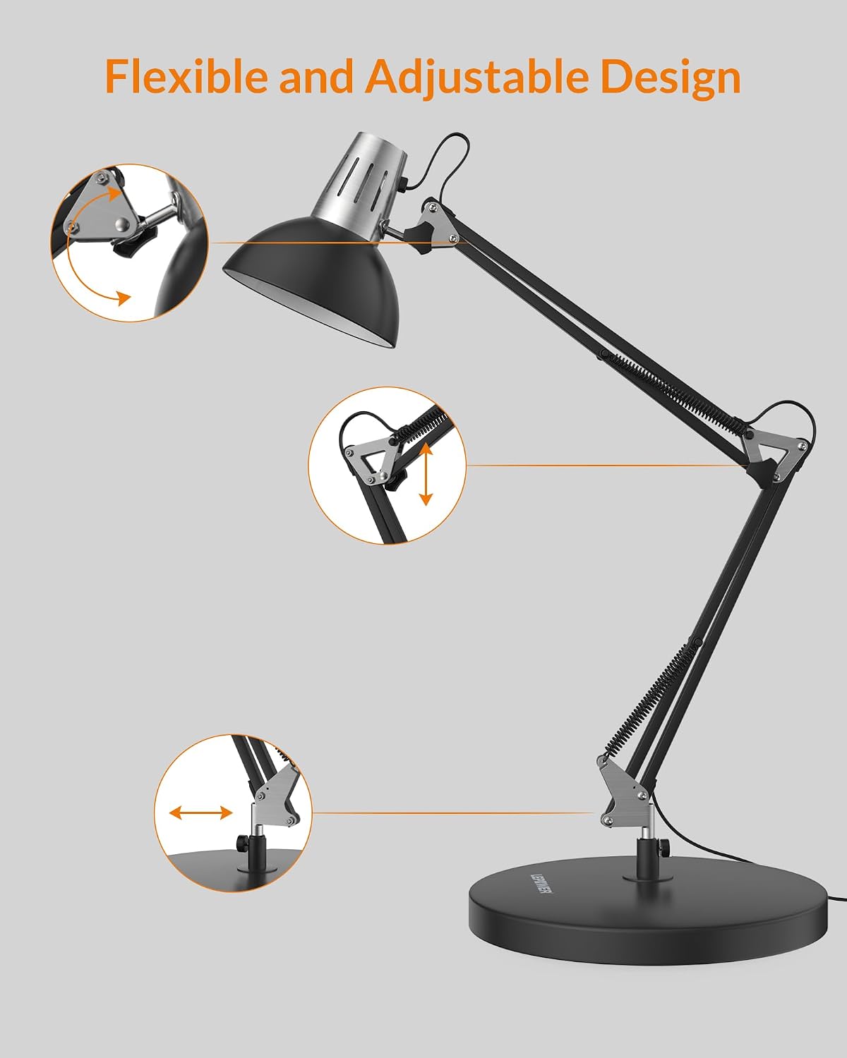 Metal Adjustable Desk Lamp with Clamp, Swing Arm for Home Office
