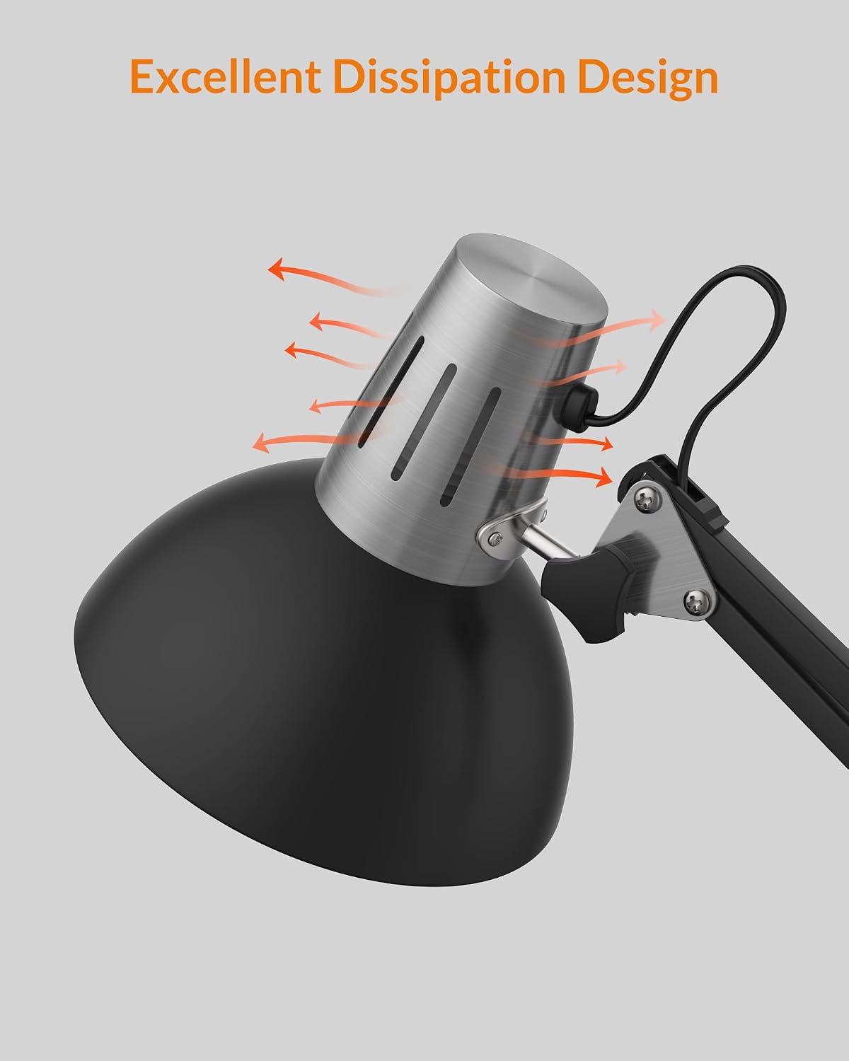 Metal Adjustable Desk Lamp with Clamp, Swing Arm for Home Office