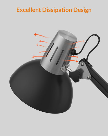 Metal Adjustable Desk Lamp with Clamp, Swing Arm for Home Office
