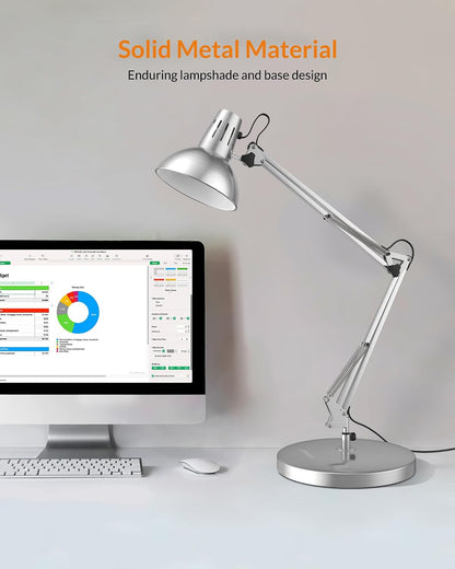 Metal Adjustable Desk Lamp with Clamp, Swing Arm for Home Office