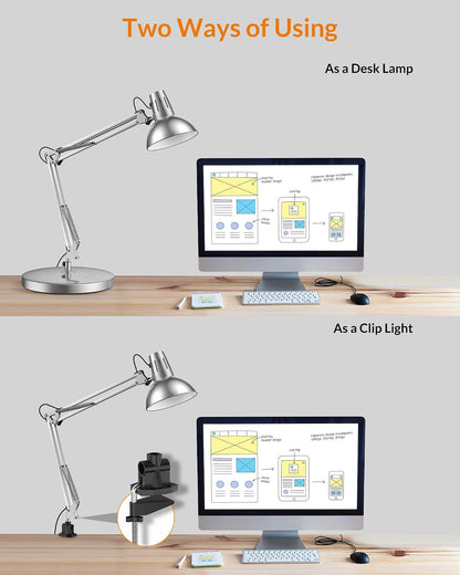 Metal Adjustable Desk Lamp with Clamp, Swing Arm for Home Office