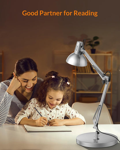 Metal Adjustable Desk Lamp with Clamp, Swing Arm for Home Office