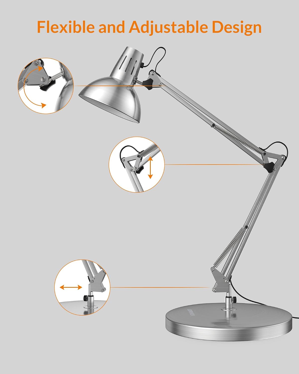 Metal Adjustable Desk Lamp with Clamp, Swing Arm for Home Office