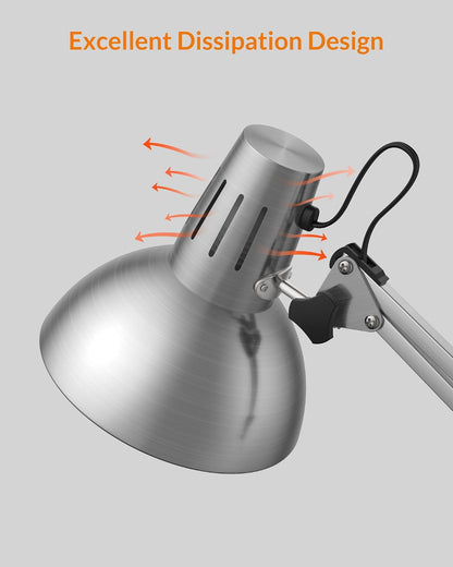 Metal Adjustable Desk Lamp with Clamp, Swing Arm for Home Office