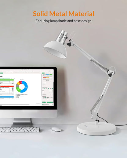Metal Adjustable Desk Lamp with Clamp, Swing Arm for Home Office