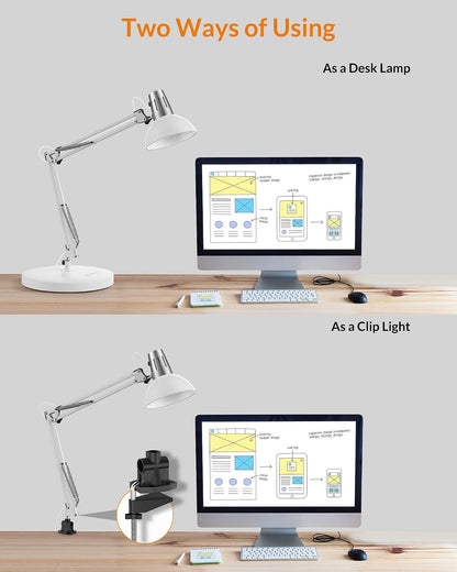 Metal Adjustable Desk Lamp with Clamp, Swing Arm for Home Office