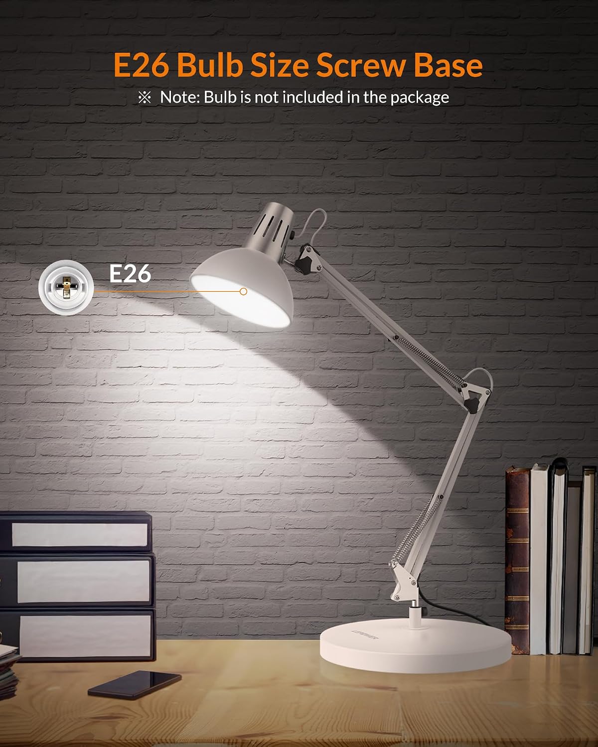 Metal Adjustable Desk Lamp with Clamp, Swing Arm for Home Office