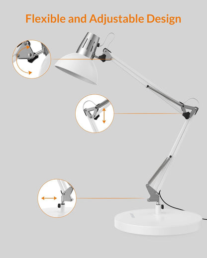 Metal Adjustable Desk Lamp with Clamp, Swing Arm for Home Office