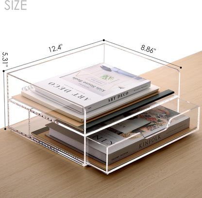 Acrylic Desk Organize with Drawer, Stackable File Organizer, 2-Tier