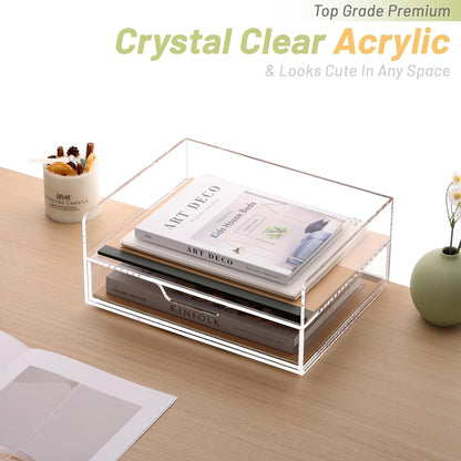 Acrylic Desk Organize with Drawer, Stackable File Organizer, 2-Tier