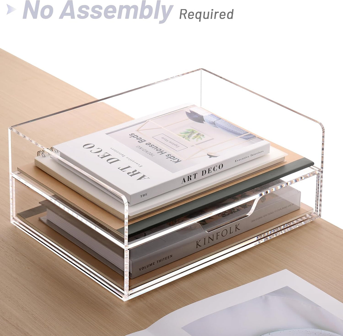 Acrylic Desk Organize with Drawer, Stackable File Organizer, 2-Tier