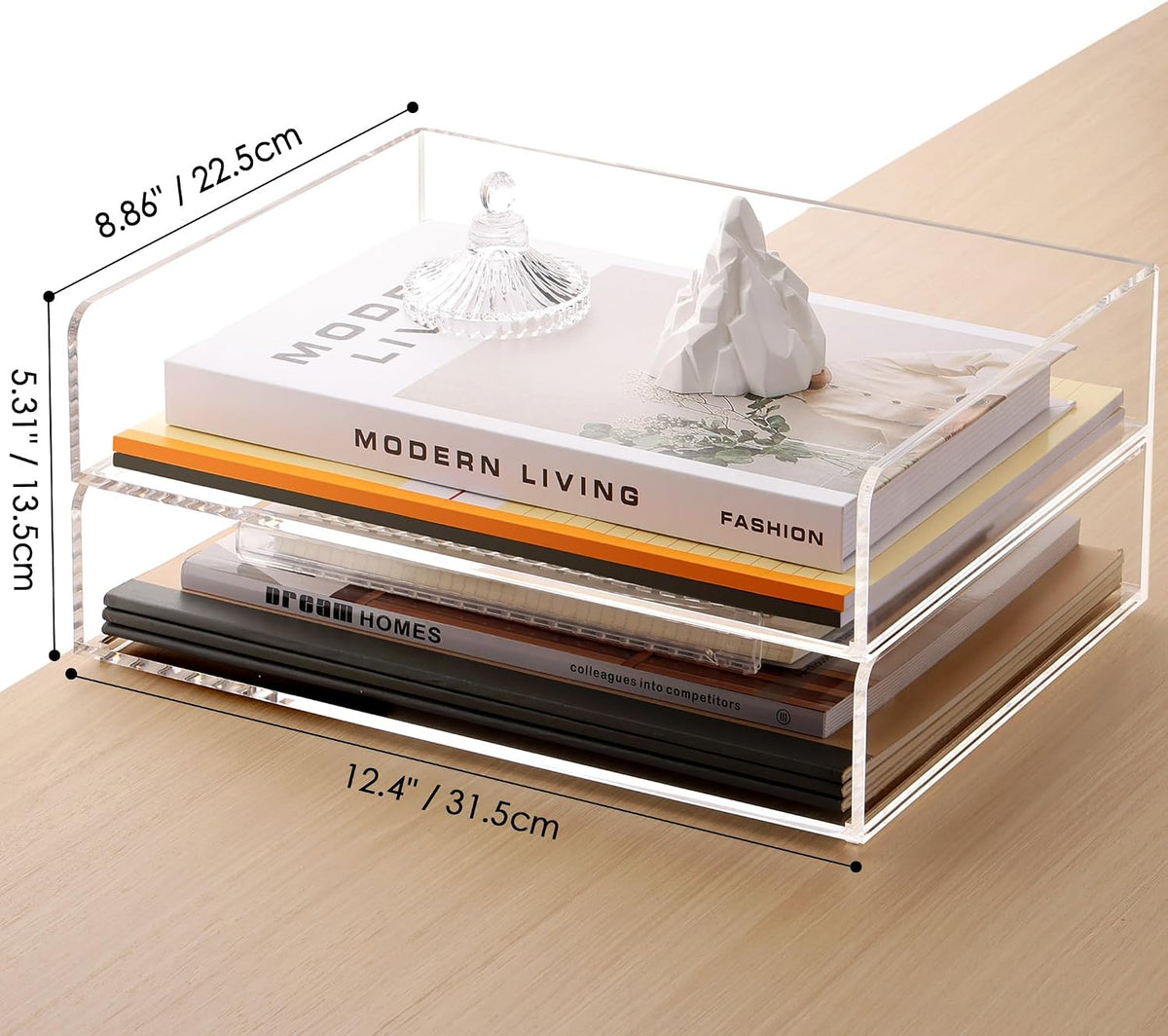 Acrylic Desk Organize with Drawer, Stackable File Organizer, 2-Tier