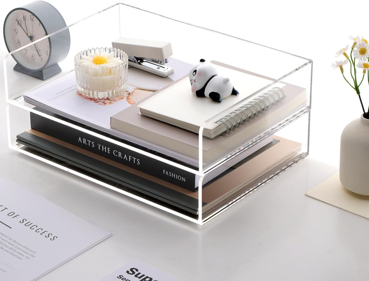 Acrylic Desk Organize with Drawer, Stackable File Organizer, 2-Tier