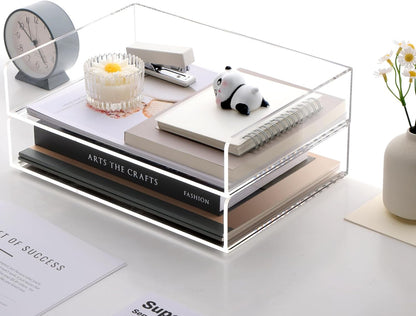 Acrylic Desk Organize with Drawer, Stackable File Organizer, 2-Tier