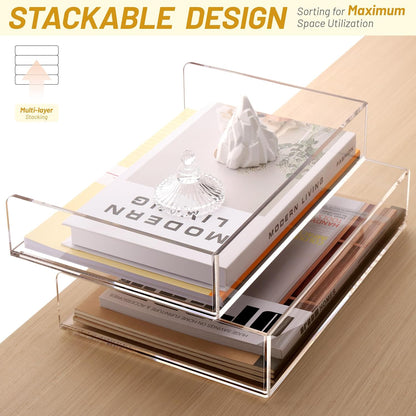 Acrylic Desk Organize with Drawer, Stackable File Organizer, 2-Tier