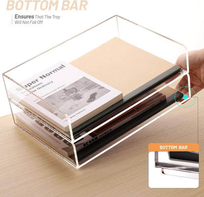 Acrylic Desk Organize with Drawer, Stackable File Organizer, 2-Tier
