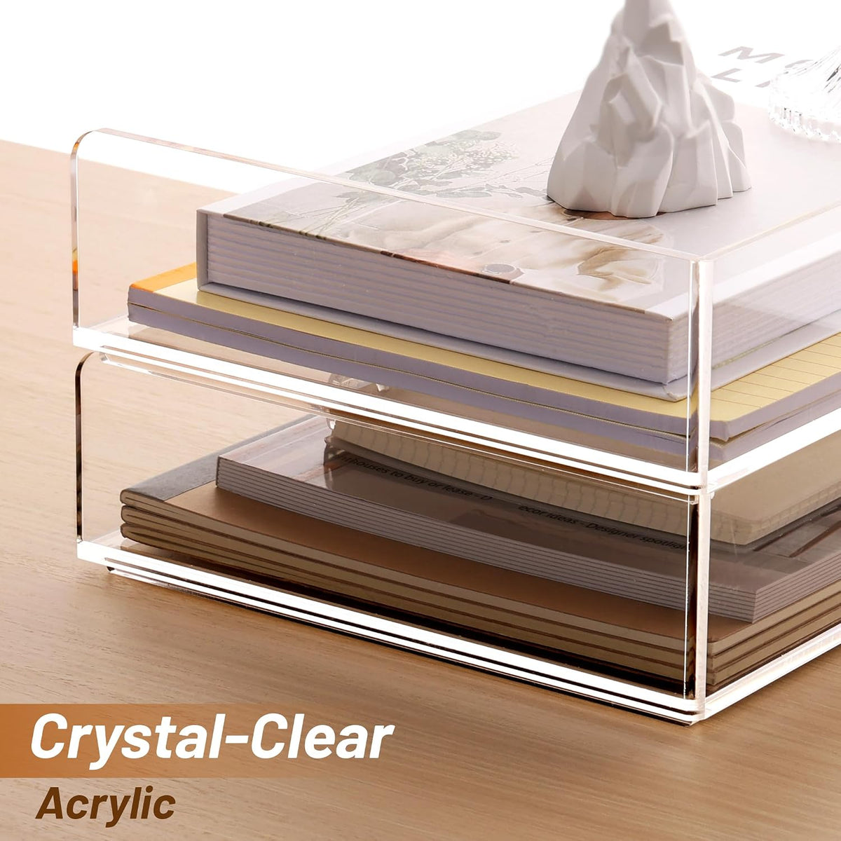 Acrylic Desk Organize with Drawer, Stackable File Organizer, 2-Tier