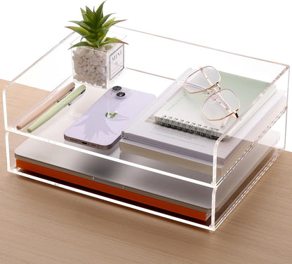 Acrylic Desk Organize with Drawer, Stackable File Organizer, 2-Tier